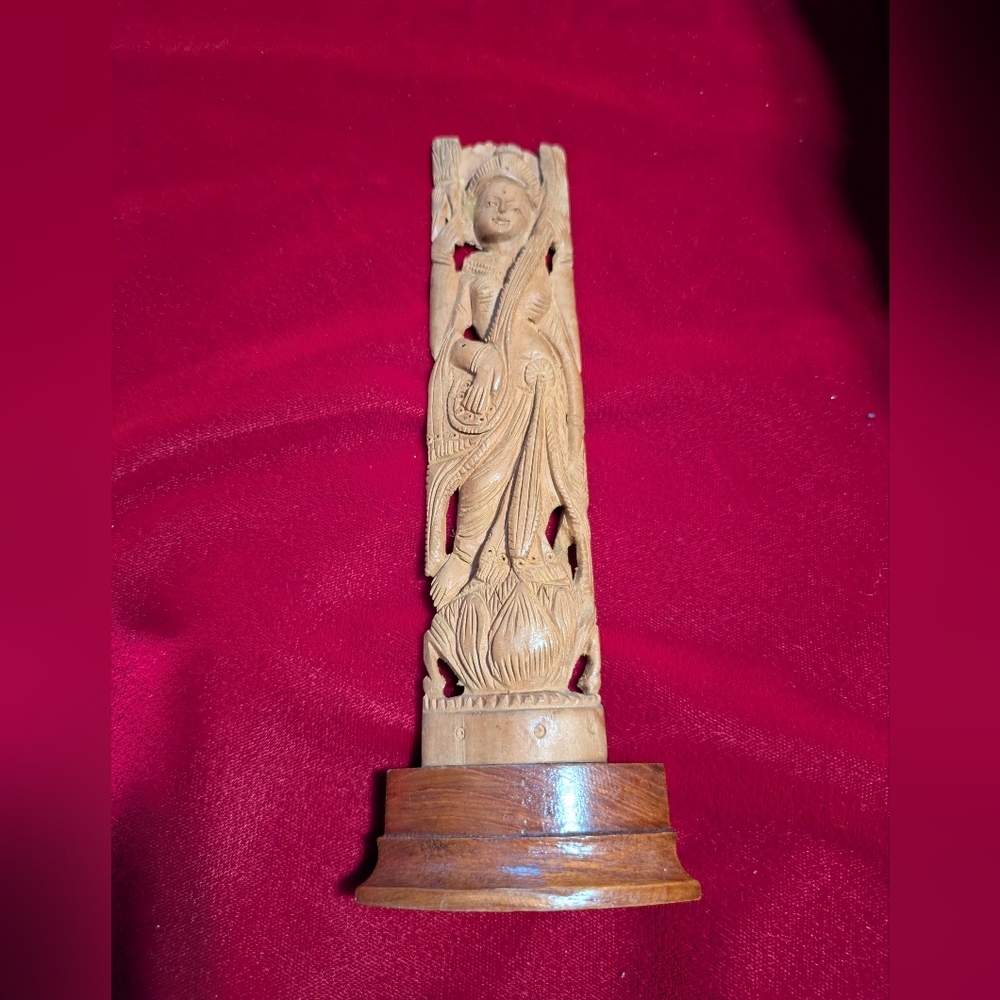 Vintage THAI Hand Carved Wood Dancer With Phin Sculpture